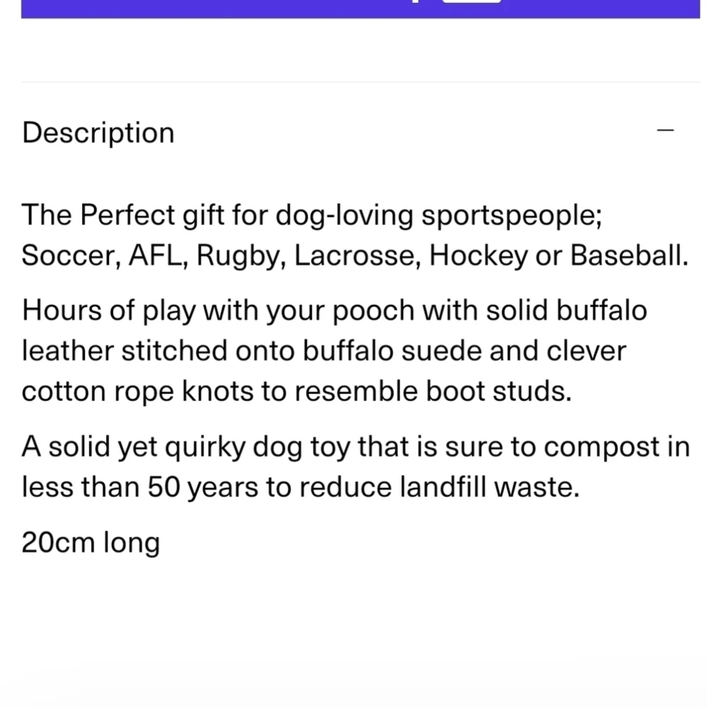 Georgie Paws Footy Boot Dog Toy Chicory NWT